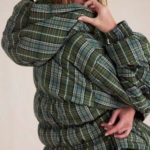 Free People Plaid Puffer Jacket in Green and Blue